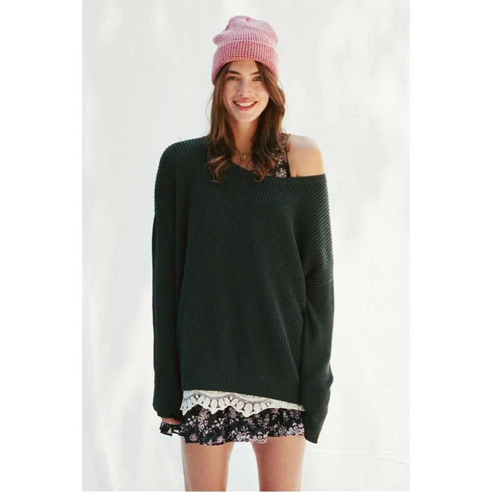 Pins & Needles Green Knit Sweater Lace Underlay Oversized XS